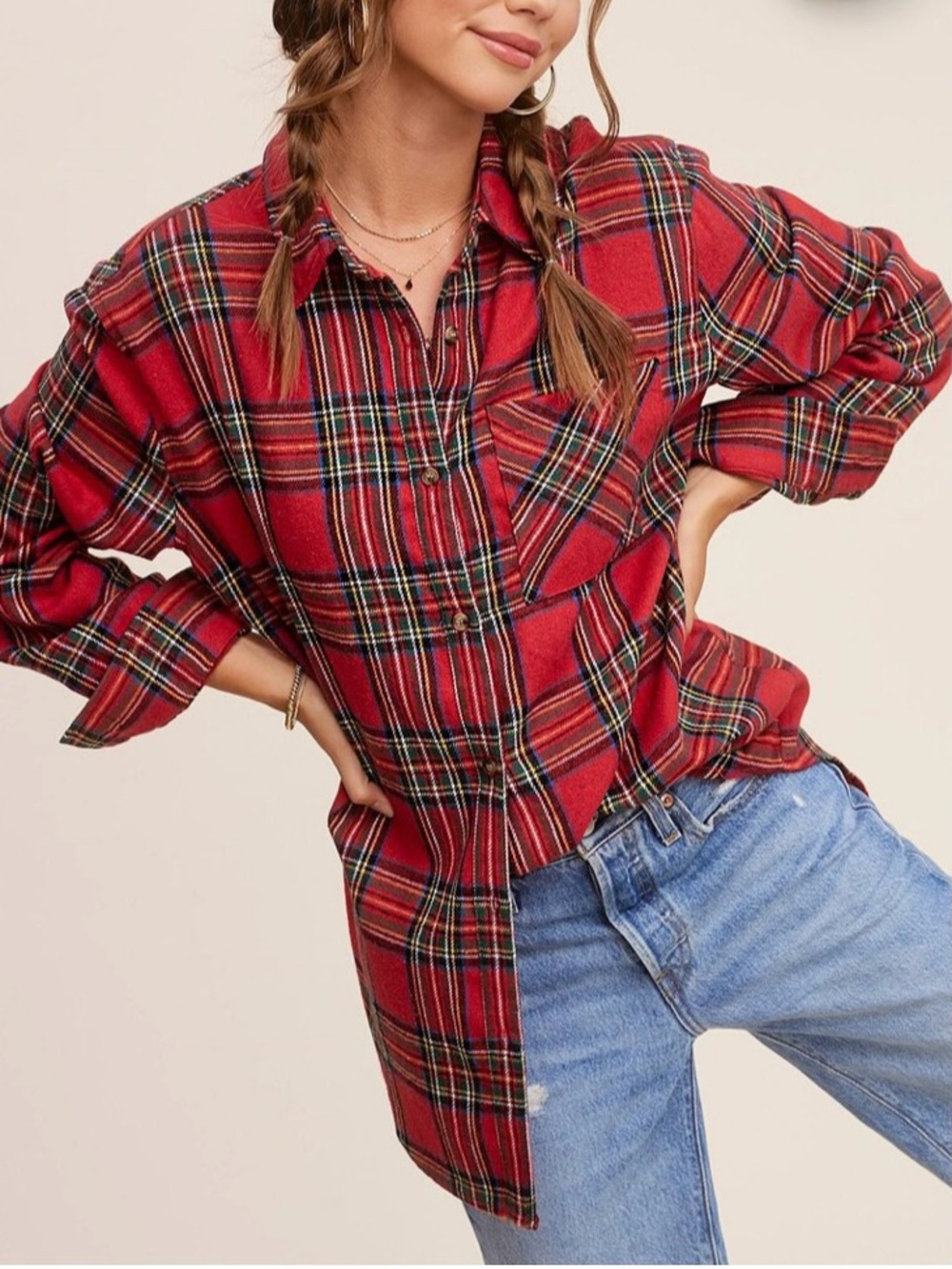 Red Plaid Warm Flannel Shirt